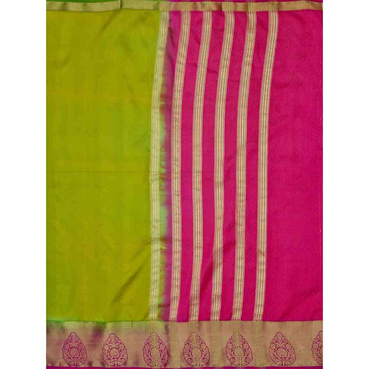 Mimosa Olive Kanjivaram Style Art Silk Saree With Unstitched Blouse