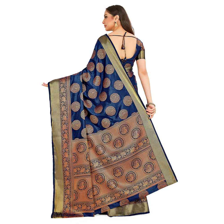 Mimosa Navy Blue Kanjivaram Style Art Silk Saree With Unstitched Blouse