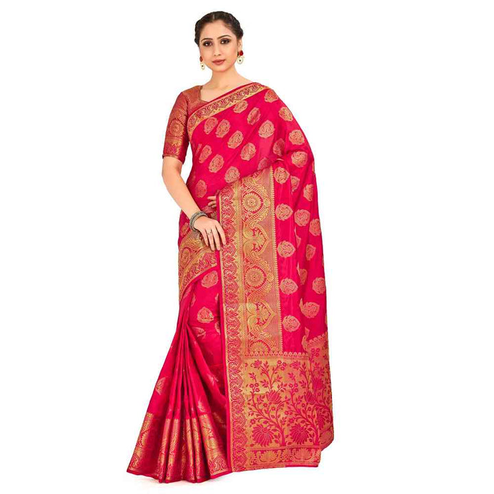 Mimosa Red Kanjivaram Style Art Silk Saree With Unstitched Blouse