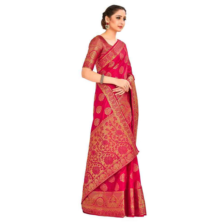 Mimosa Red Kanjivaram Style Art Silk Saree With Unstitched Blouse