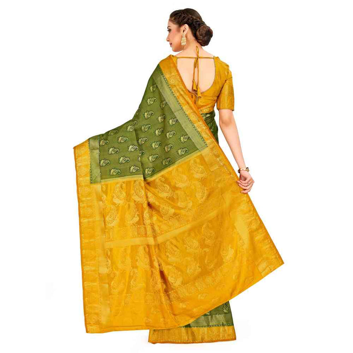 Mimosa Olive Kanjivaram Style Art Silk Saree With Unstitched Blouse