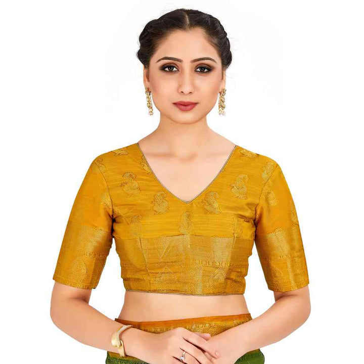 Mimosa Olive Kanjivaram Style Art Silk Saree With Unstitched Blouse