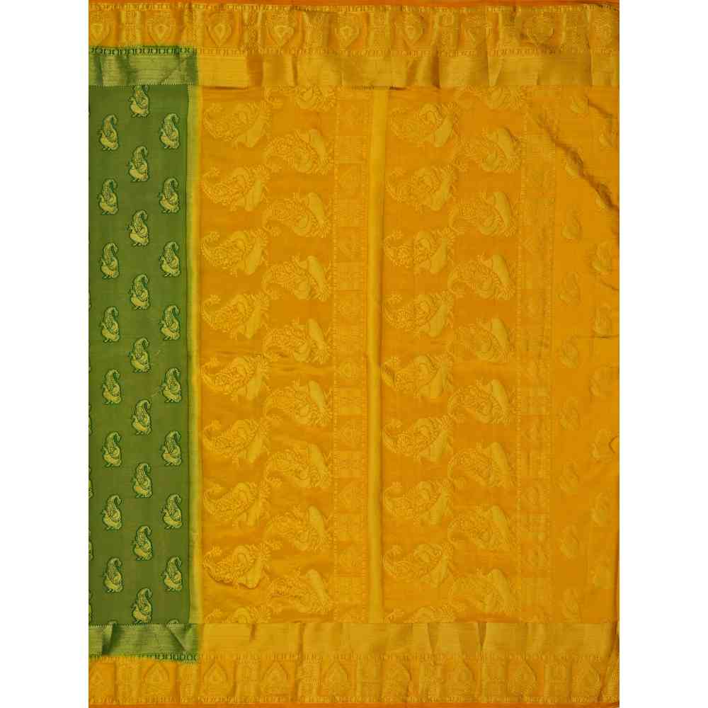 Mimosa Olive Kanjivaram Style Art Silk Saree With Unstitched Blouse