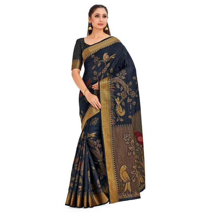 Mimosa Black Kanjivaram Style Art Silk Saree With Unstitched Blouse