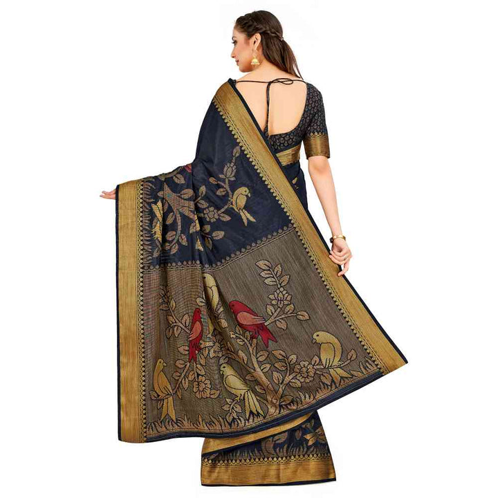 Mimosa Black Kanjivaram Style Art Silk Saree With Unstitched Blouse