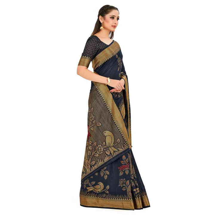 Mimosa Black Kanjivaram Style Art Silk Saree With Unstitched Blouse