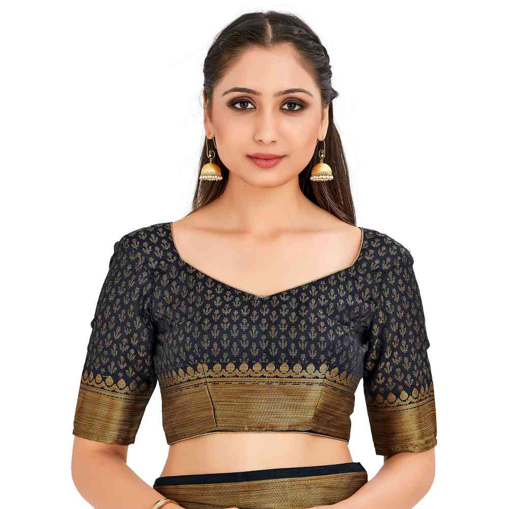 Mimosa Black Kanjivaram Style Art Silk Saree With Unstitched Blouse