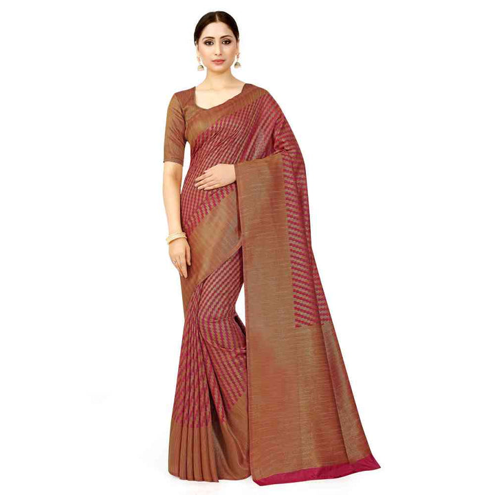 Mimosa Maroon Patola Style Art Silk Saree With Unstitched Blouse