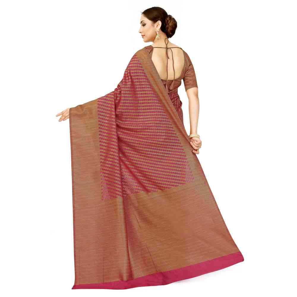 Mimosa Maroon Patola Style Art Silk Saree With Unstitched Blouse