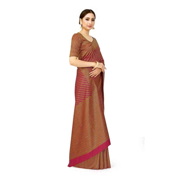 Mimosa Maroon Patola Style Art Silk Saree With Unstitched Blouse