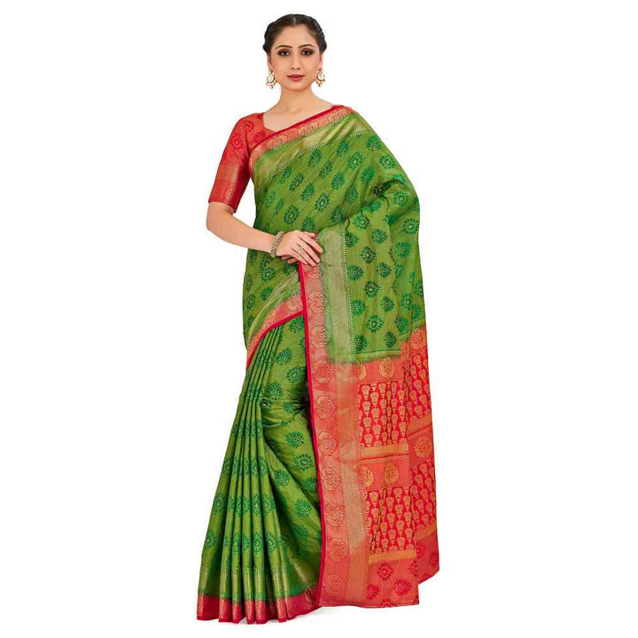 Mimosa Green Kanjivaram Style Art Silk Saree With Unstitched Blouse