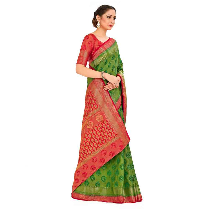 Mimosa Green Kanjivaram Style Art Silk Saree With Unstitched Blouse