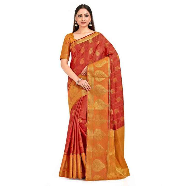 Mimosa Maroon Banarasi Style Art Silk Saree With Unstitched Blouse