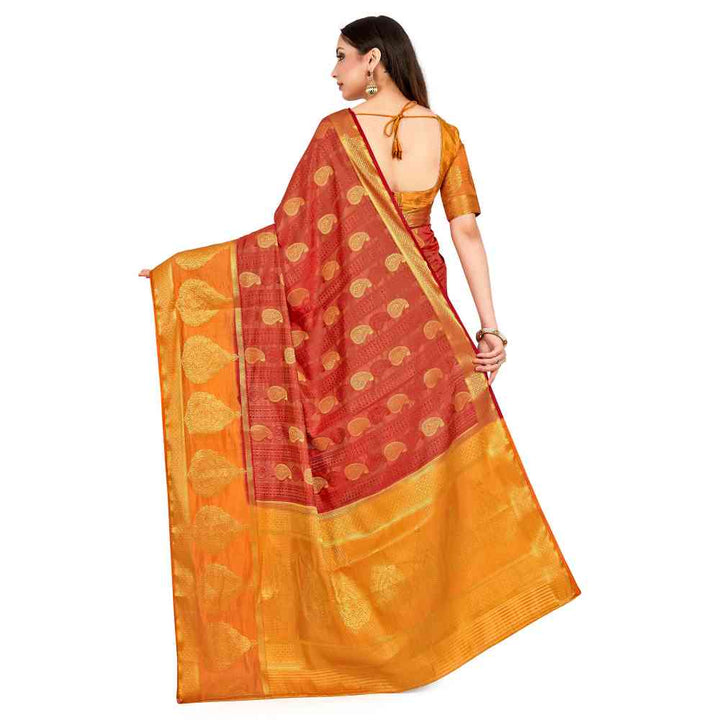 Mimosa Maroon Banarasi Style Art Silk Saree With Unstitched Blouse