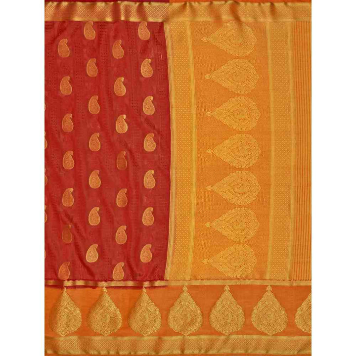 Mimosa Maroon Banarasi Style Art Silk Saree With Unstitched Blouse