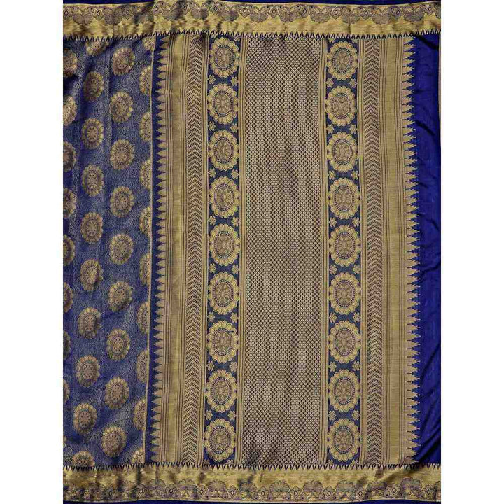 Mimosa Navy Blue Kanjivaram Style Art Silk Saree With Unstitched Blouse