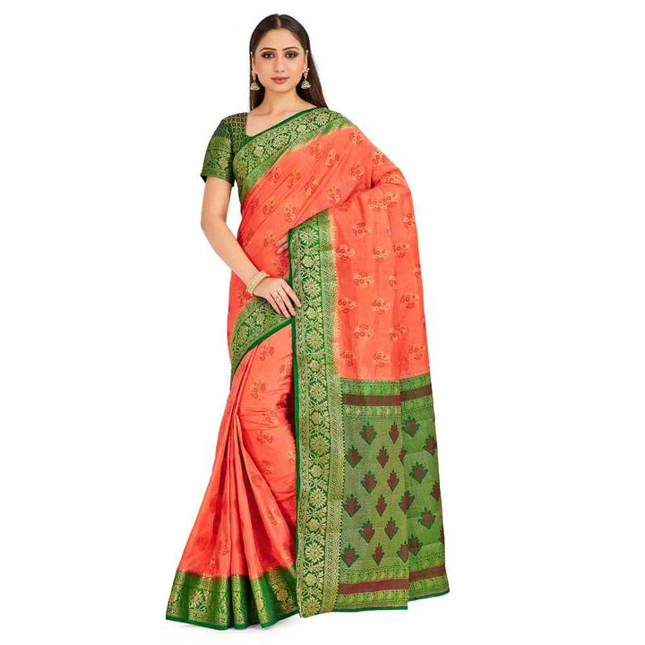 Mimosa Orange Paithani Style Art Silk Saree With Unstitched Blouse