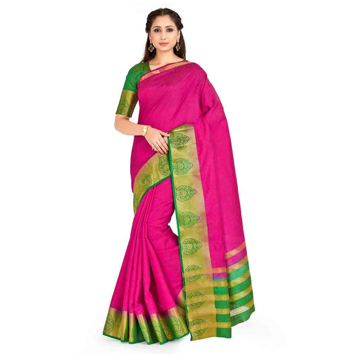 Mimosa Pink Kanjivaram Style Art Silk Saree With Unstitched Blouse