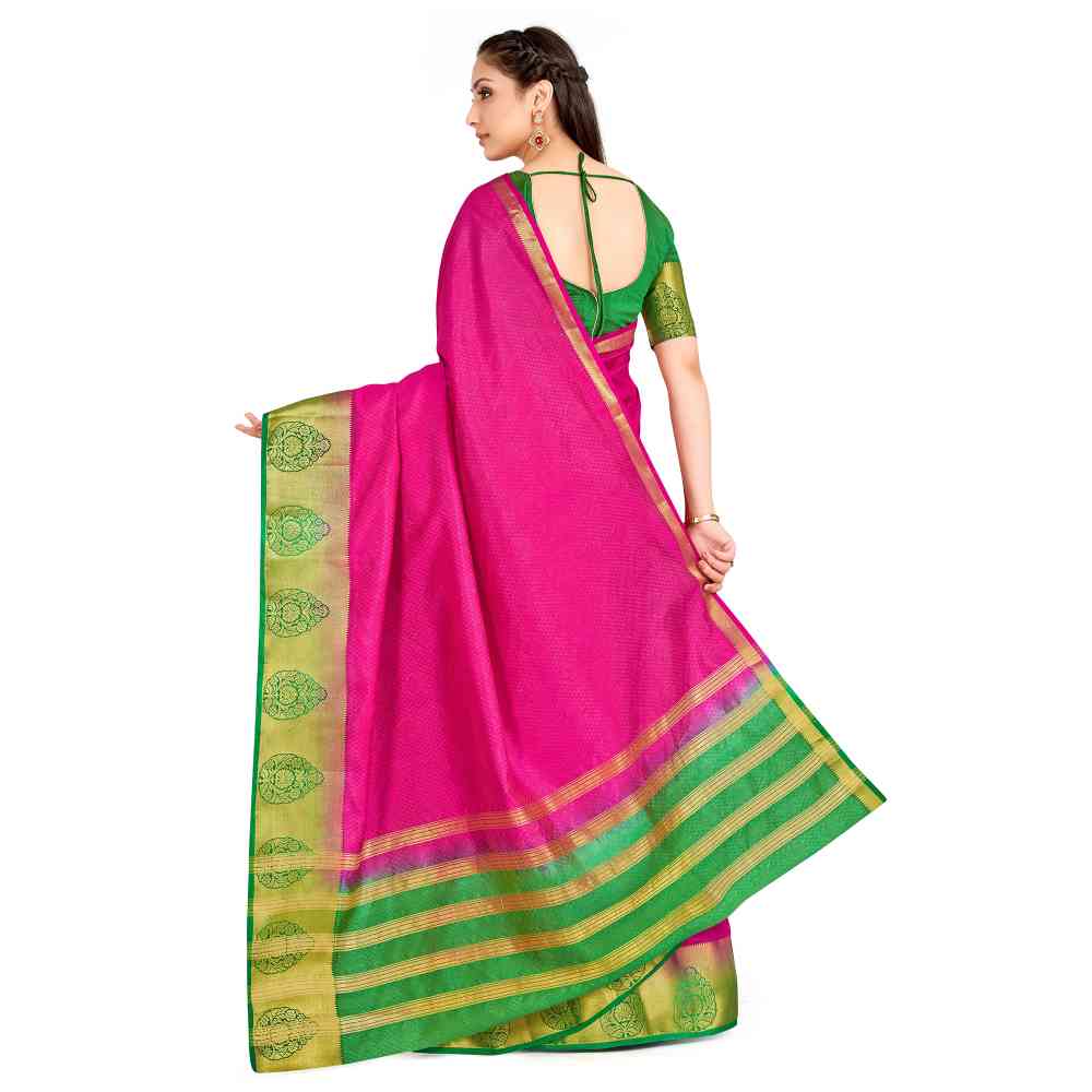 Mimosa Pink Kanjivaram Style Art Silk Saree With Unstitched Blouse