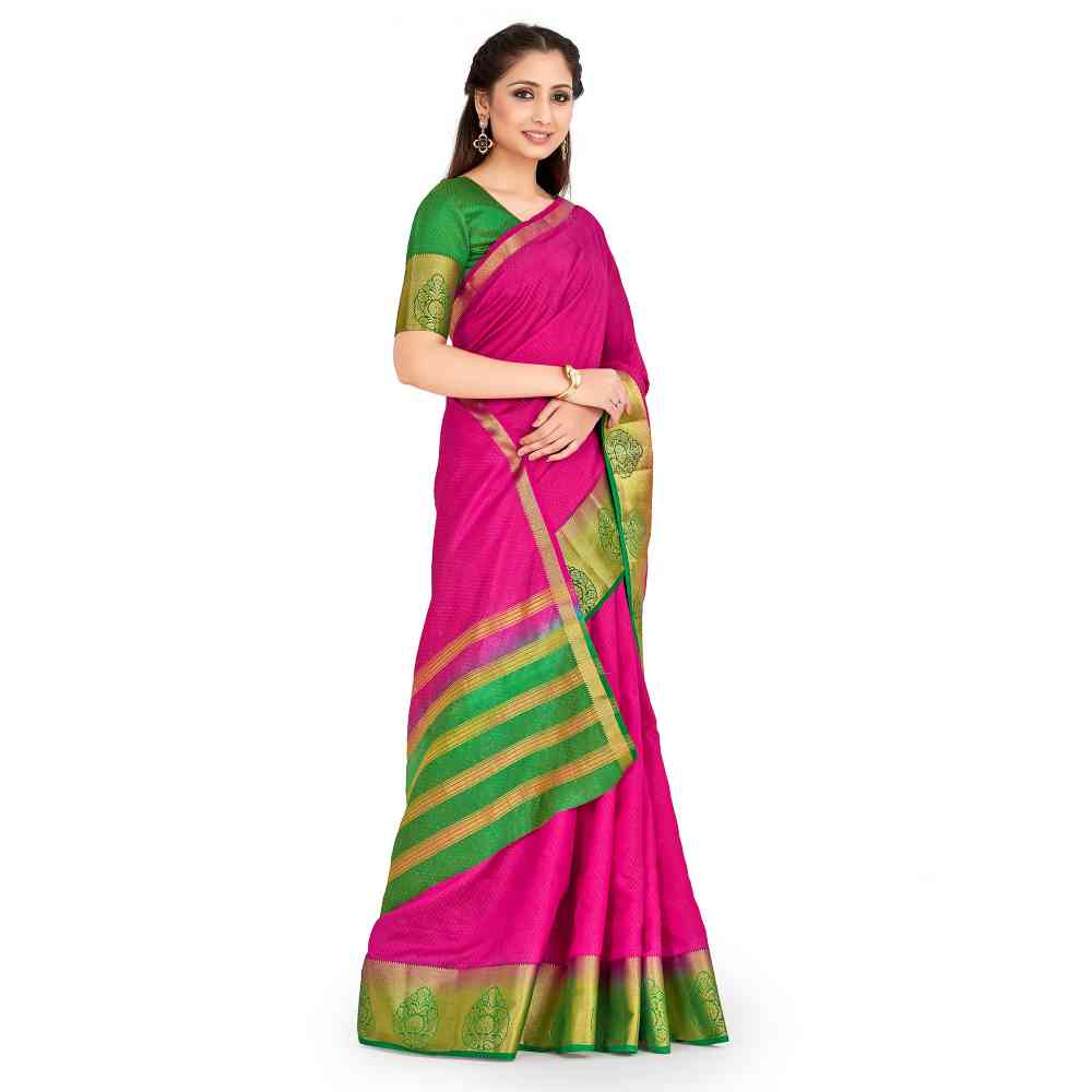 Mimosa Pink Kanjivaram Style Art Silk Saree With Unstitched Blouse