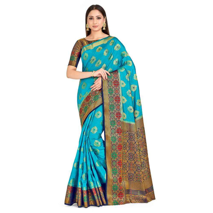 Mimosa Navy Blue Paithani Style Art Silk Saree With Unstitched Blouse