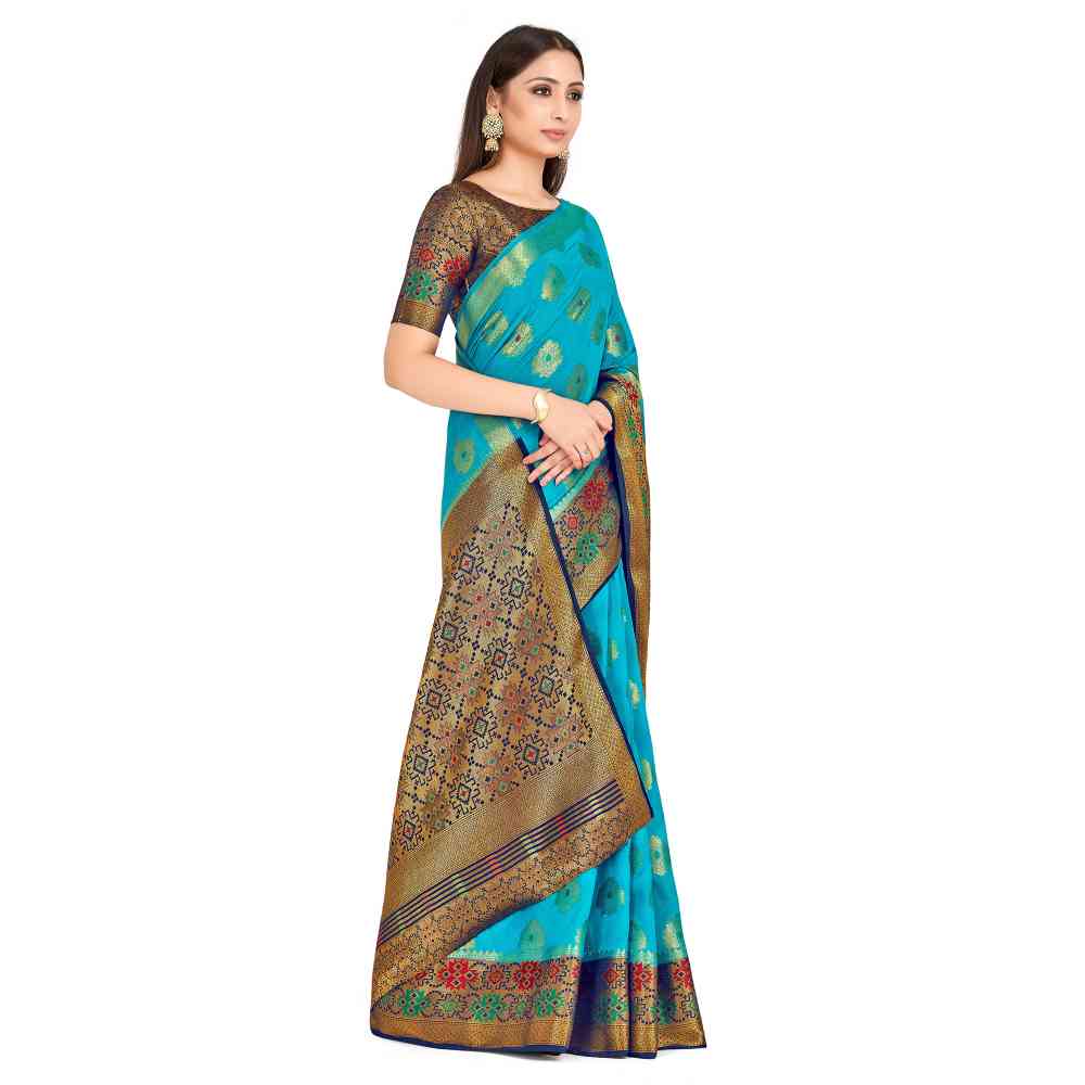 Mimosa Navy Blue Paithani Style Art Silk Saree With Unstitched Blouse