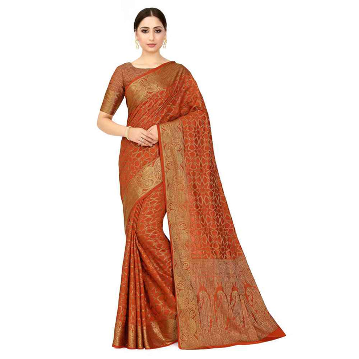 Mimosa Rust Patola Style Art Silk Saree With Unstitched Blouse