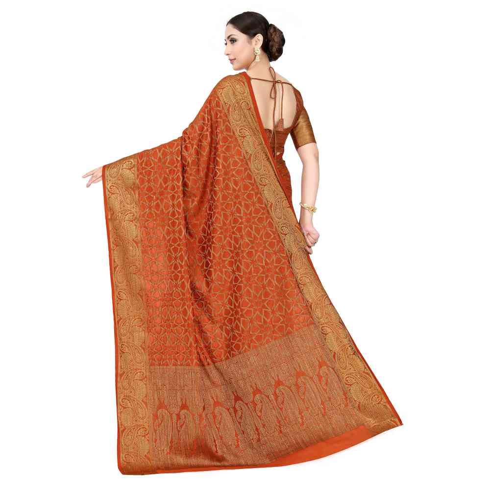 Mimosa Rust Patola Style Art Silk Saree With Unstitched Blouse