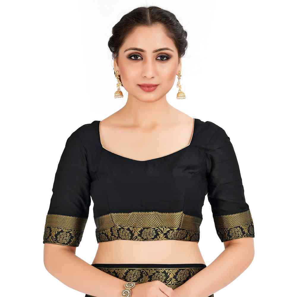 Mimosa Black Mysore Silk Style Crepe Saree With Unstitched Blouse