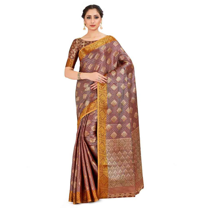 Mimosa Maroon Kanjivaram Style Art Silk Saree With Unstitched Blouse