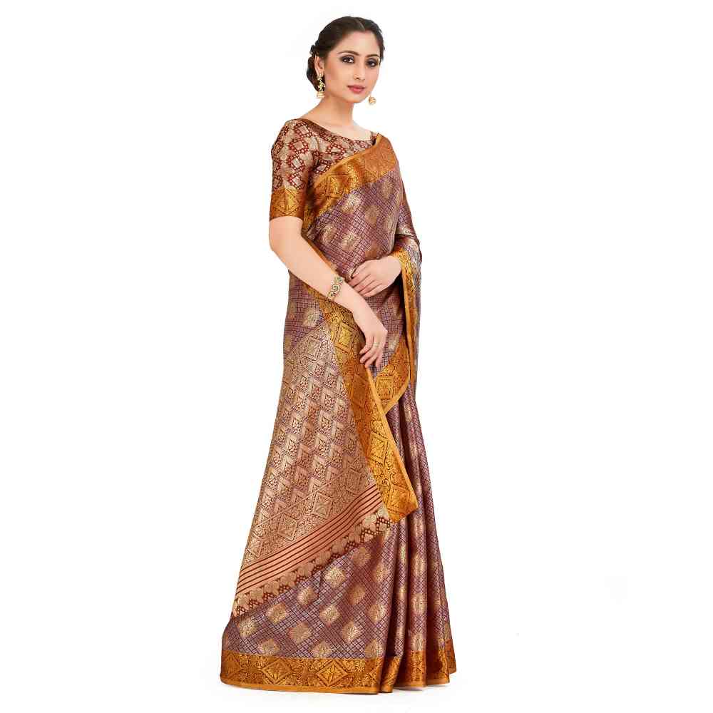 Mimosa Maroon Kanjivaram Style Art Silk Saree With Unstitched Blouse