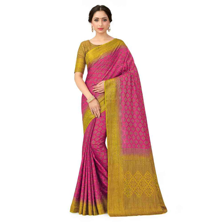 Mimosa Pink Patola Style Art Silk Saree With Unstitched Blouse