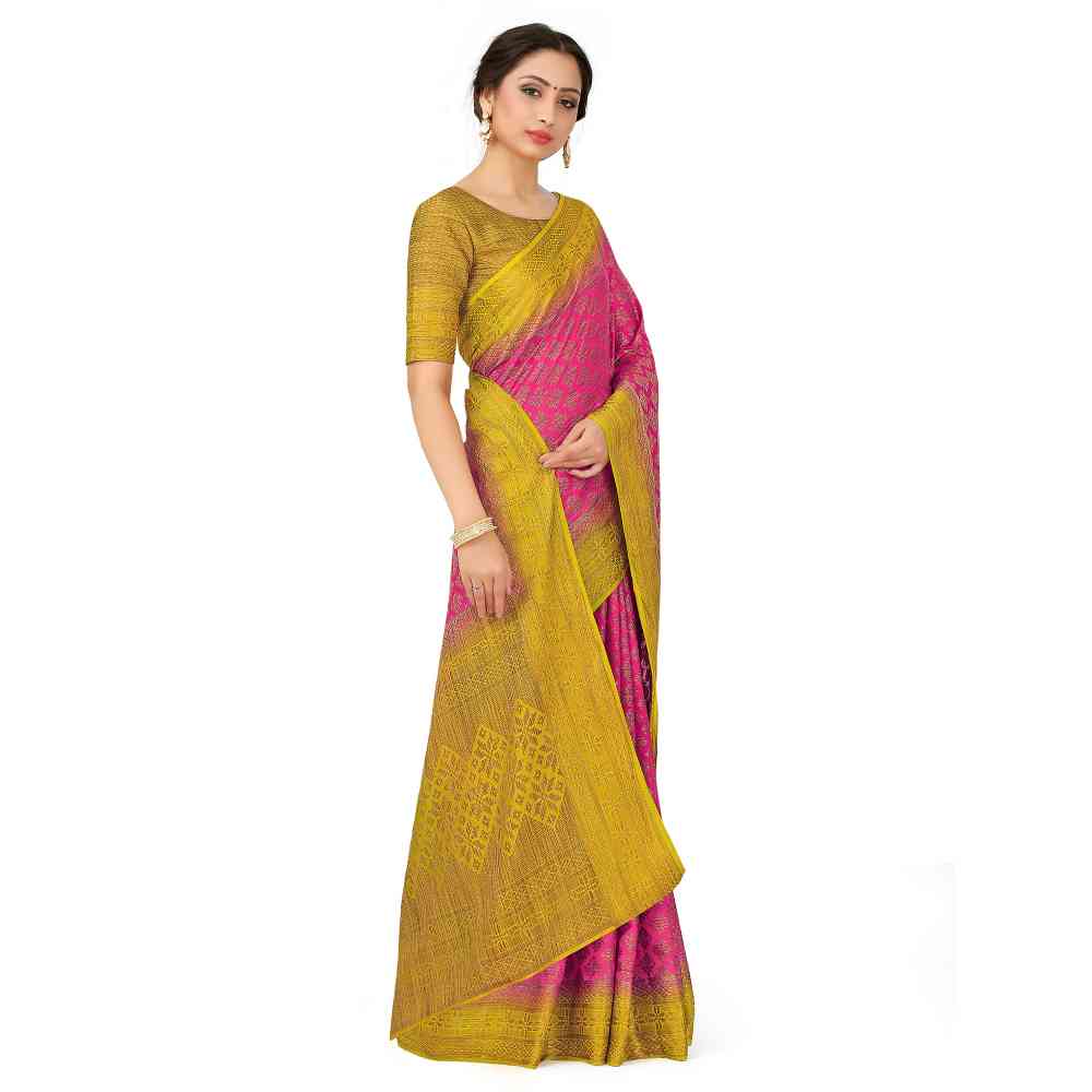 Mimosa Pink Patola Style Art Silk Saree With Unstitched Blouse