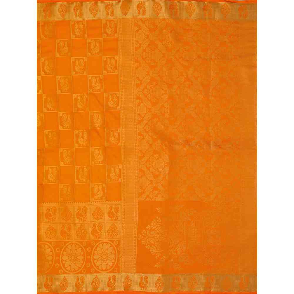 Mimosa Orange Kanjivaram Style Art Silk Saree With Unstitched Blouse