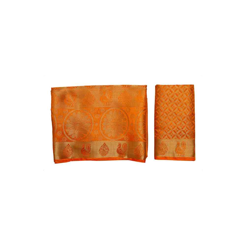 Mimosa Orange Kanjivaram Style Art Silk Saree With Unstitched Blouse