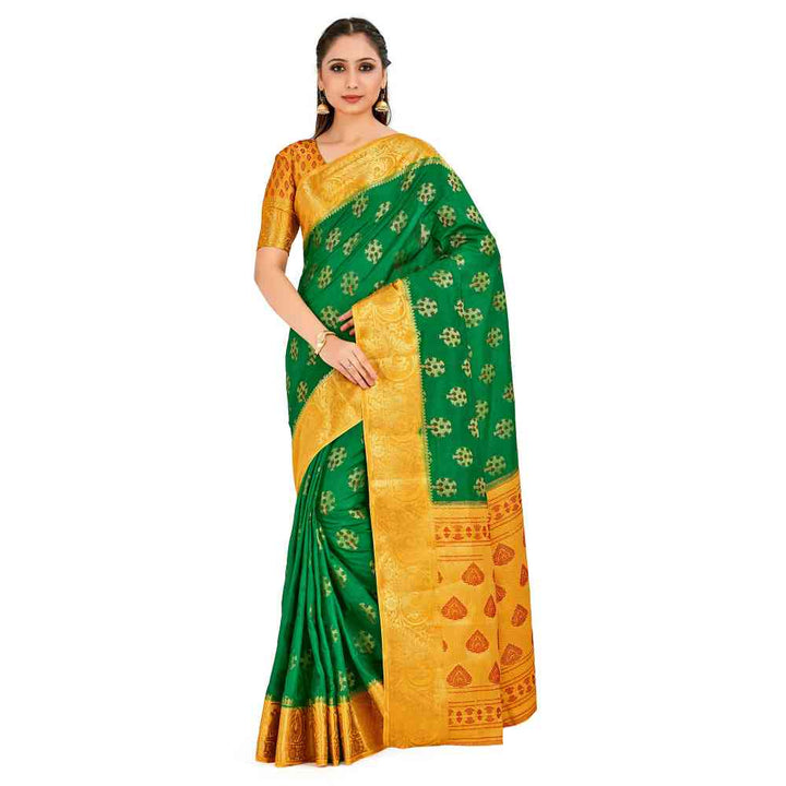 Mimosa Green Paithani Style Art Silk Saree With Unstitched Blouse