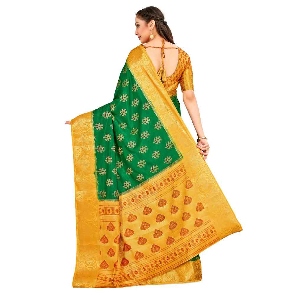 Mimosa Green Paithani Style Art Silk Saree With Unstitched Blouse