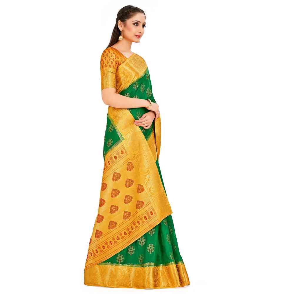 Mimosa Green Paithani Style Art Silk Saree With Unstitched Blouse