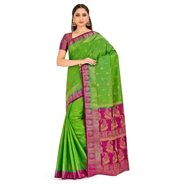 Mimosa Green Kanjivaram Style Art Silk Saree With Unstitched Blouse