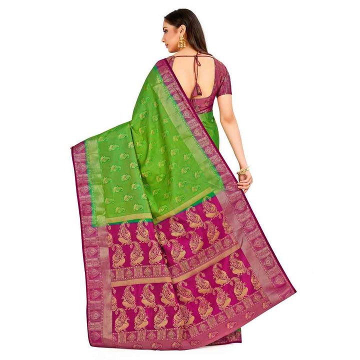 Mimosa Green Kanjivaram Style Art Silk Saree With Unstitched Blouse