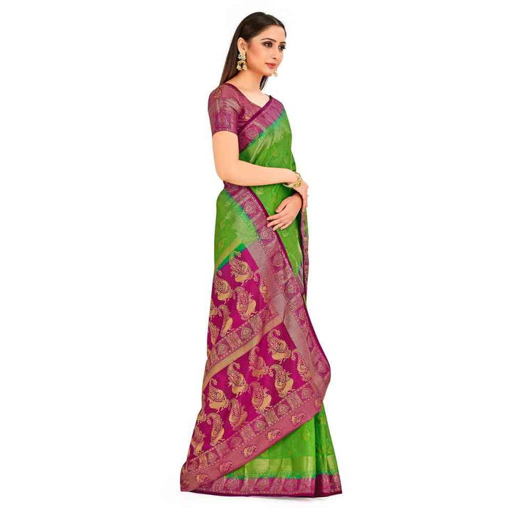 Mimosa Green Kanjivaram Style Art Silk Saree With Unstitched Blouse