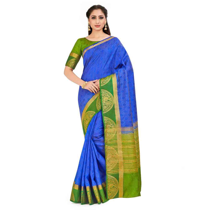 Mimosa Navy Blue Kanjivaram Style Art Silk Saree With Unstitched Blouse