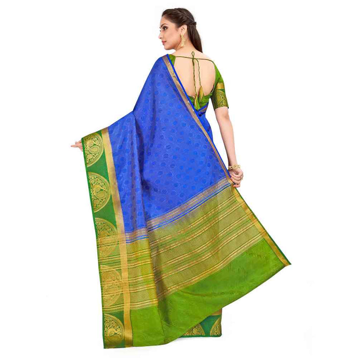 Mimosa Navy Blue Kanjivaram Style Art Silk Saree With Unstitched Blouse