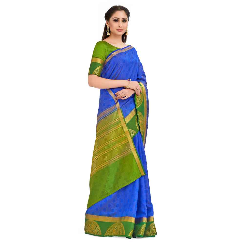 Mimosa Navy Blue Kanjivaram Style Art Silk Saree With Unstitched Blouse