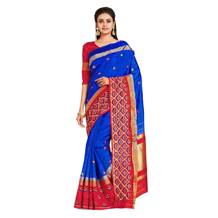 Mimosa Blue Kanjivaram Style Art Silk Saree  With Unstitched Blouse