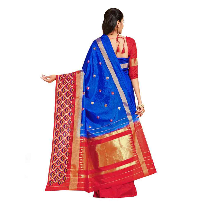 Mimosa Blue Kanjivaram Style Art Silk Saree  With Unstitched Blouse