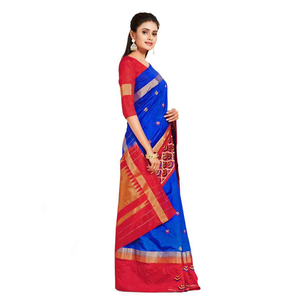 Mimosa Blue Kanjivaram Style Art Silk Saree  With Unstitched Blouse