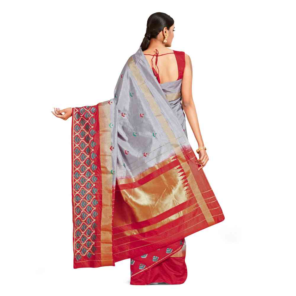 Mimosa Grey Kanjivaram Style Art Silk Saree  With Unstitched Blouse