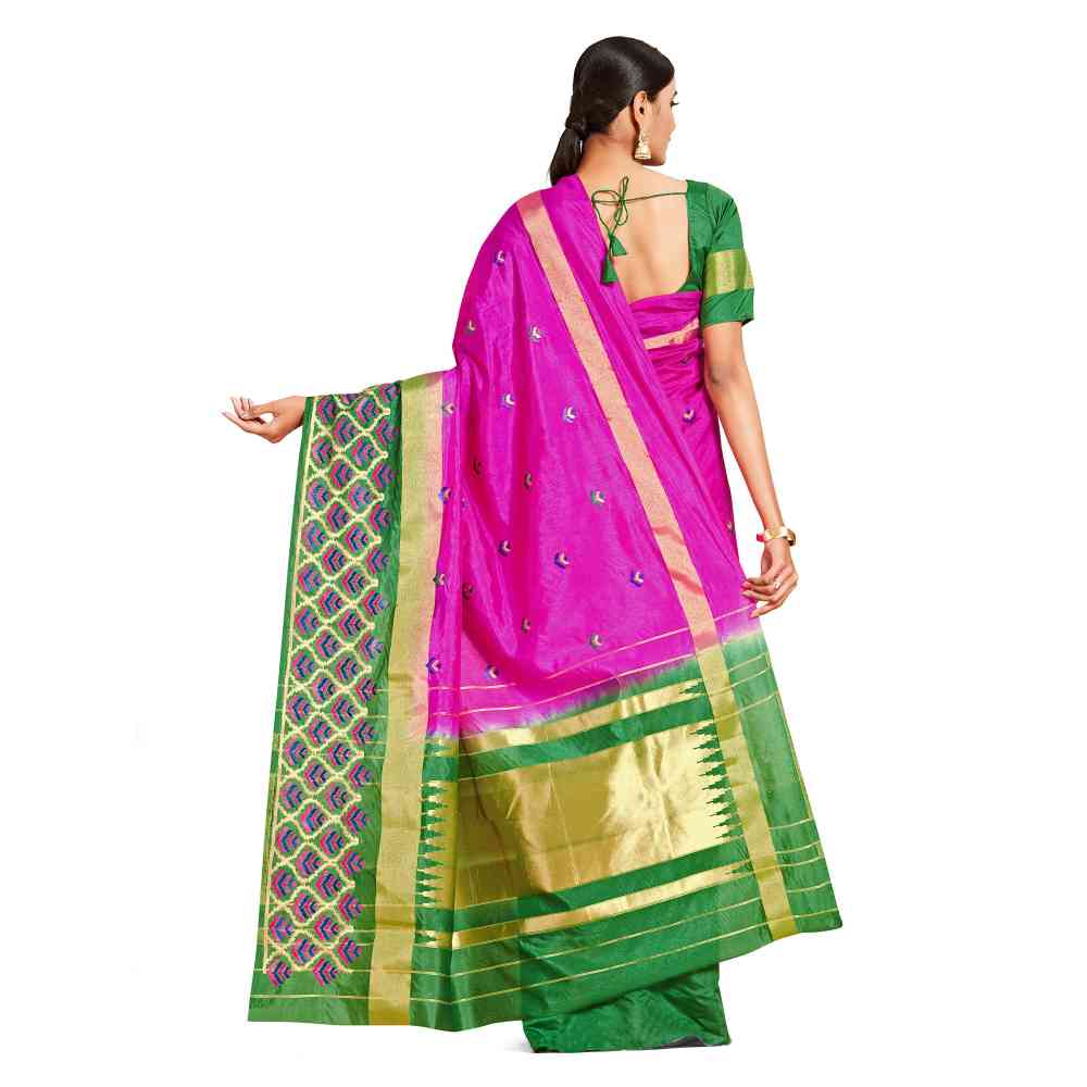 Mimosa Pink Kanjivaram Style Art Silk Saree  With Unstitched Blouse