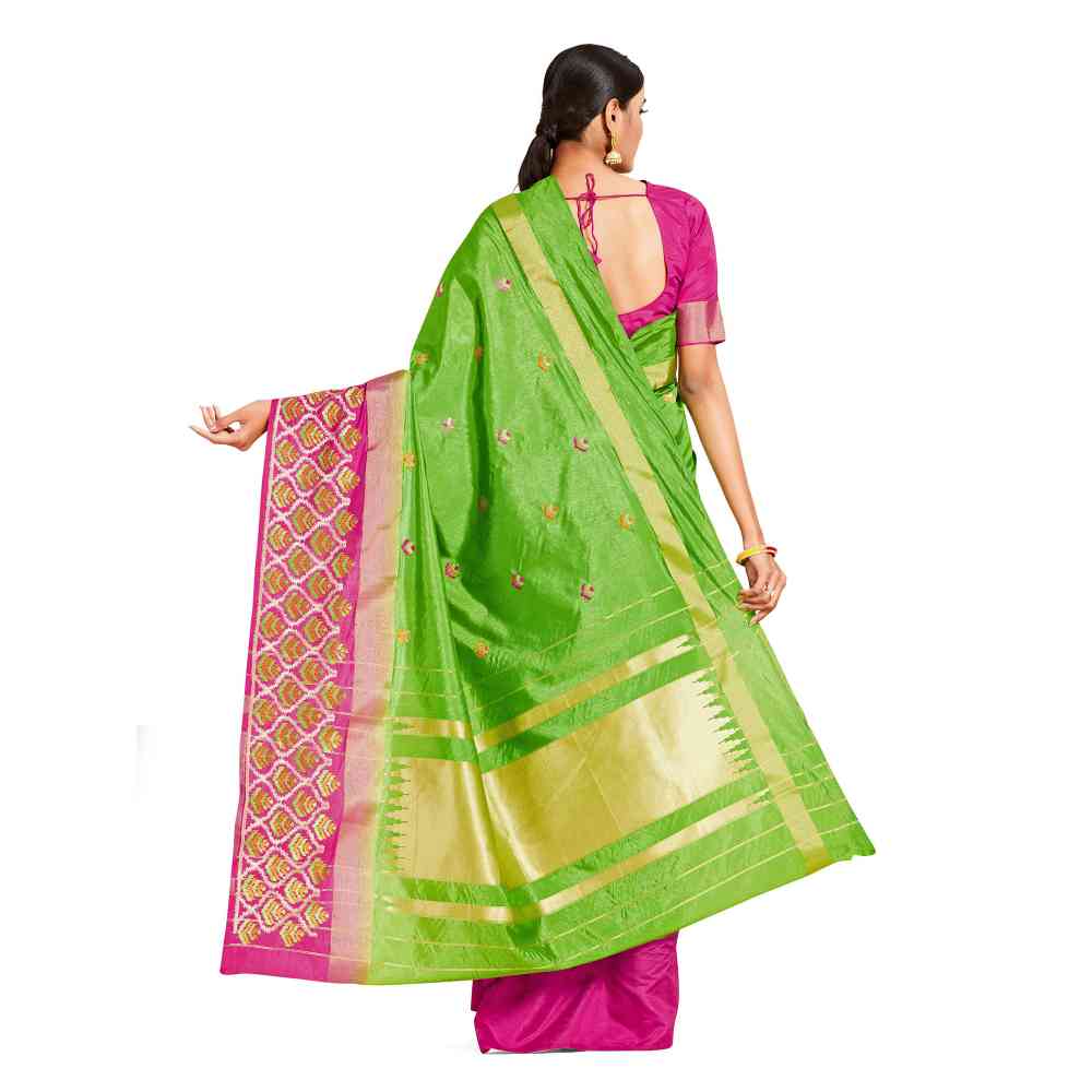 Mimosa Green Kanjivaram Style Art Silk Saree  With Unstitched Blouse